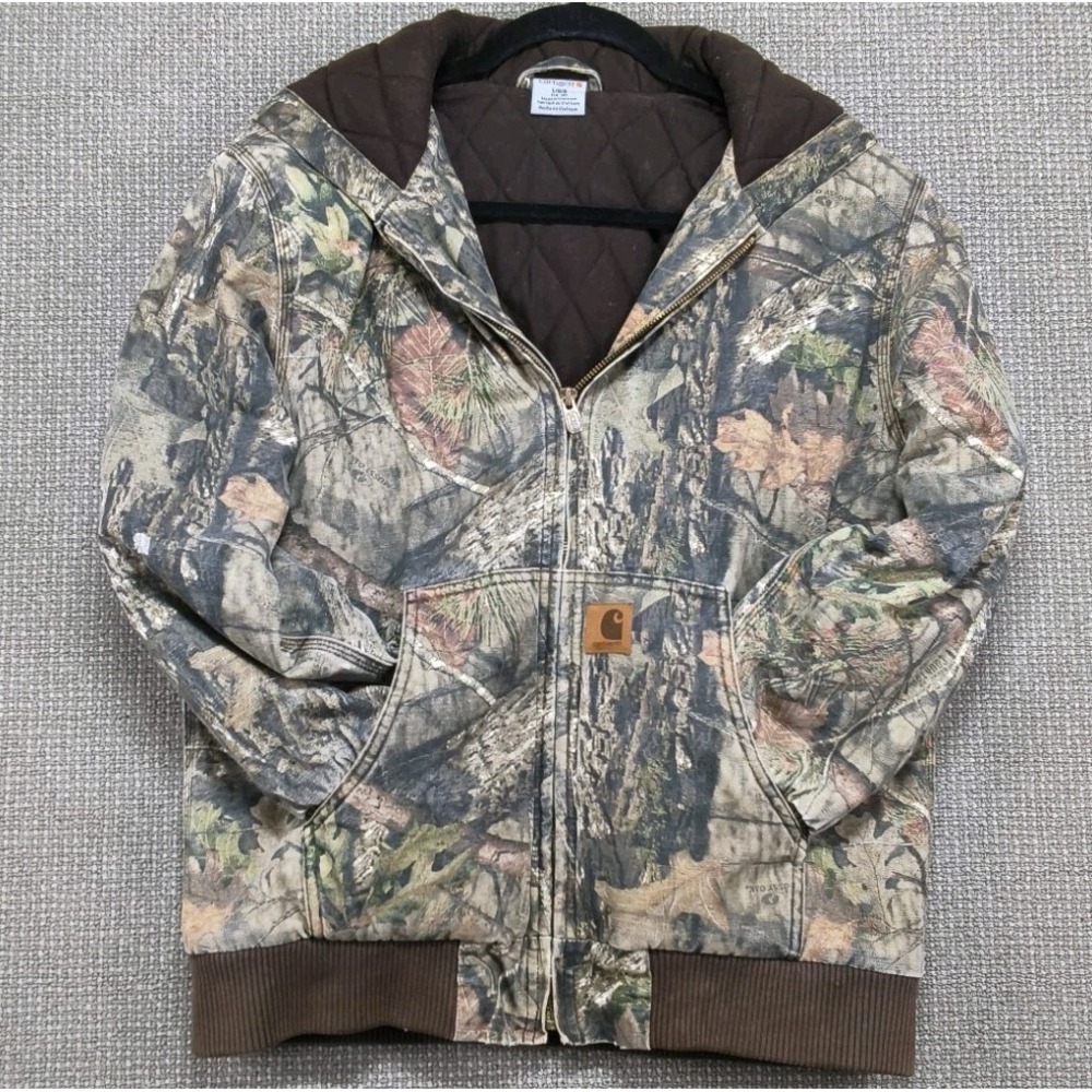 Vtg Carhartt Realtree Distressed Camo Jacket Youth L 14-16 FullZip Hooded